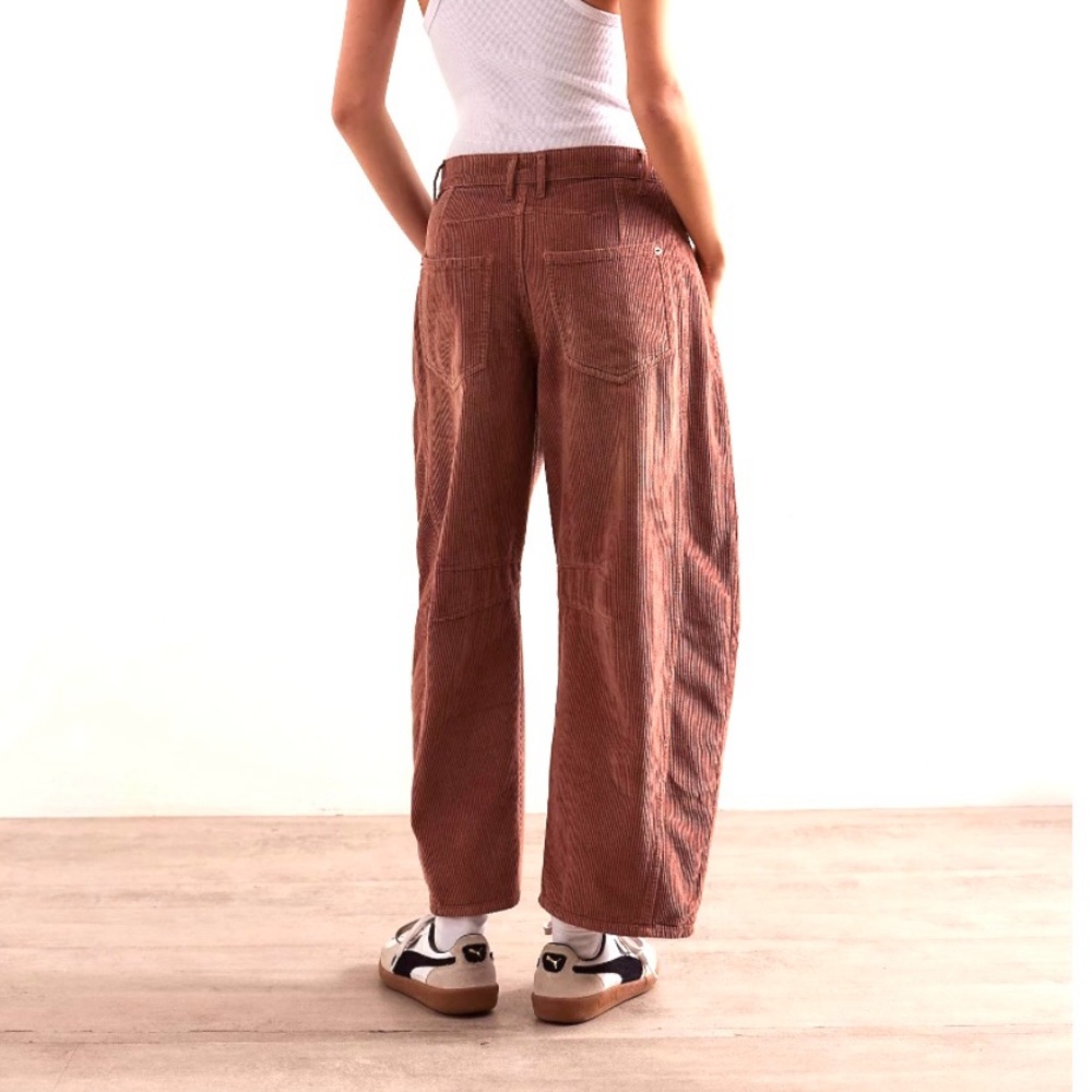 Free People NWOT Women's Corduroy Barrel Leg Courdaroy Pants - Blush - Picture 2 of 5